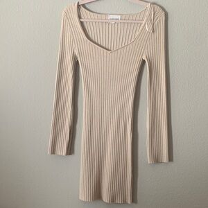 Brandy Melville Cream Ribbed Long Sleeve Dress